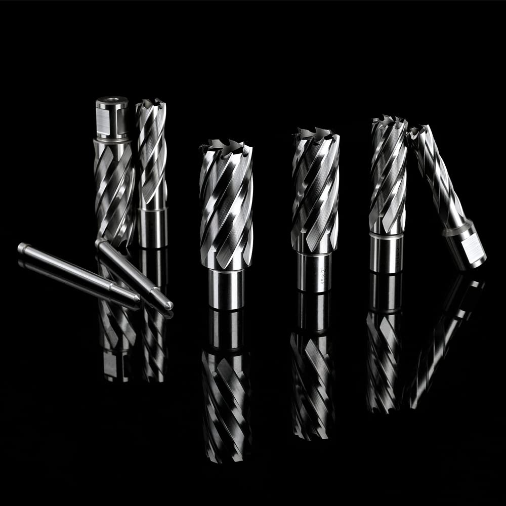 OSCARBIDE Annular Cutter Set 8 Pieces, 3/4" Weldon Shank,2" Cutting Depth,(9/16,11/16,13/16,15/16,1,1-1/16) inch Cutting Diameter,Mag Drill Bits for Magnetic Drill Press with 2pcs Pilot Pins