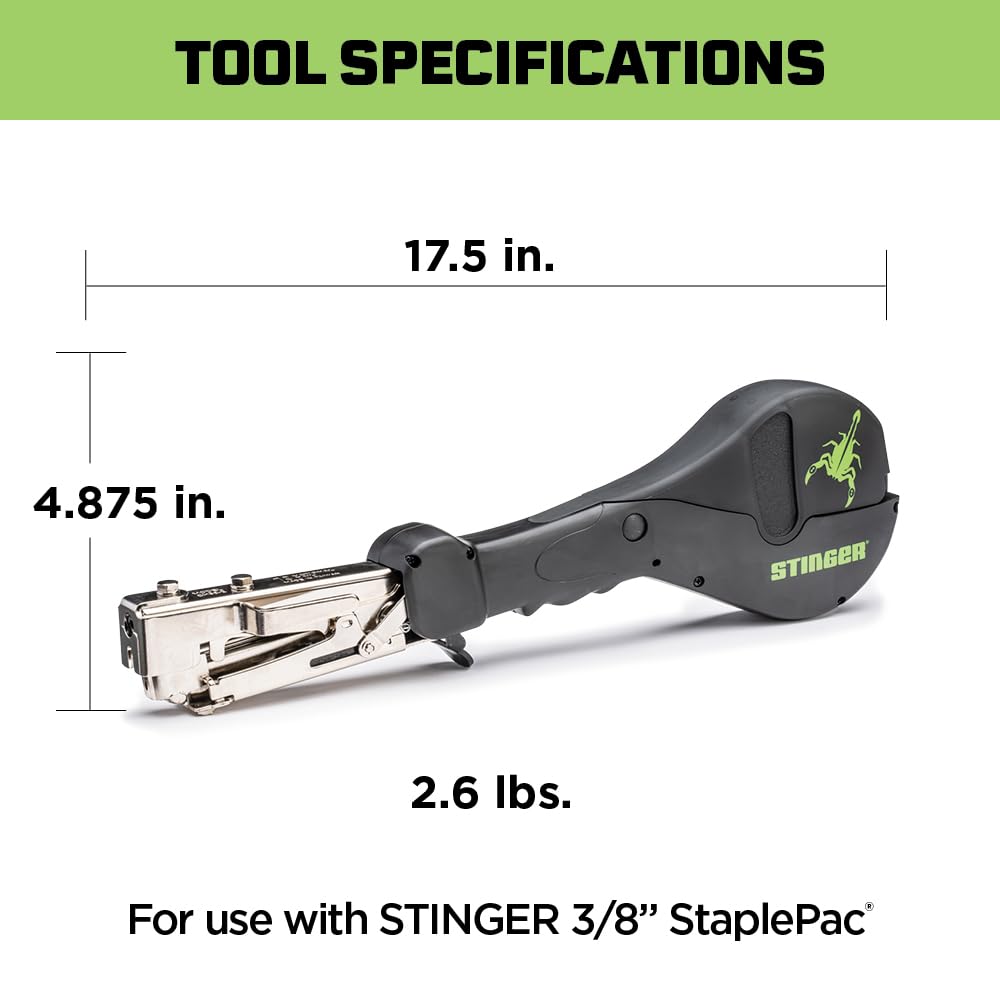 CH38-2 Cap Staple Hammer Tacker Plus Two StaplePacs, 1" Caps, 3/8" Staples for Roofing Underlayment, Housewrap, and Insulation (STINGER 0136400)