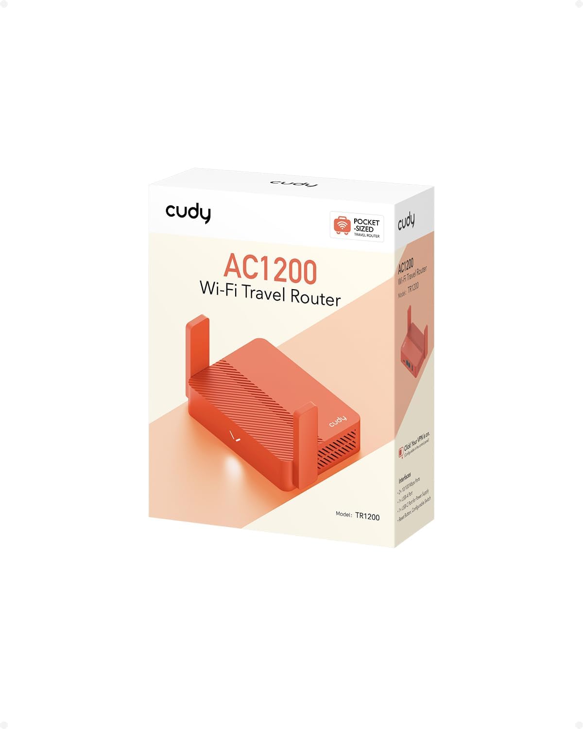 Cudy AC1200 USB,TR1200 Pocket-Sized Wi-Fi Travel Router, Extender/Repeater for Hotel&Public Network, WISP, VPN Client