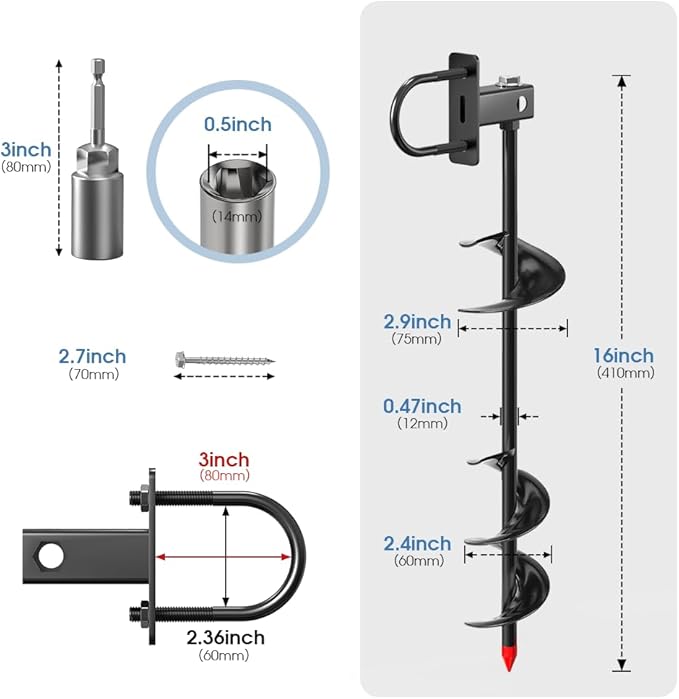 Ground Anchors for Sheds, Flymer Heavy Duty Carport Anchors Kit, 16 in Multi-Purpose Ground Anchors for Trampoline, Gazebo, Camping Tent, Swing Sets, 4 Pcs