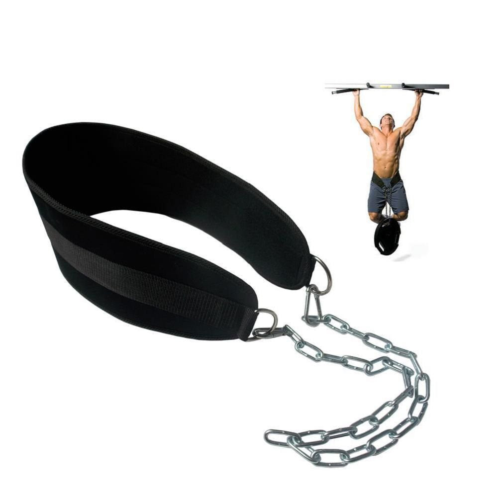 HemeraPhit Pull-up Belt Weighted Dip Belt with Chain Double D-ring Weightlifting Back Support Strap Home Gym Equipment Waist Belt (Double D-ring)