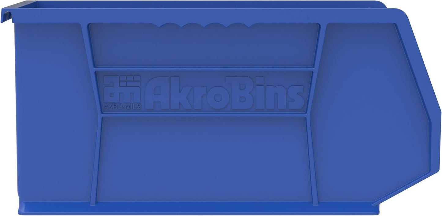 Akro-Mils 30240 AkroBins Plastic Storage Bins, Space-Saving Stackable Bins for Garage, Pantry, Craft Organization, 15 x 8 x 7 inches, Blue, 12-Pack