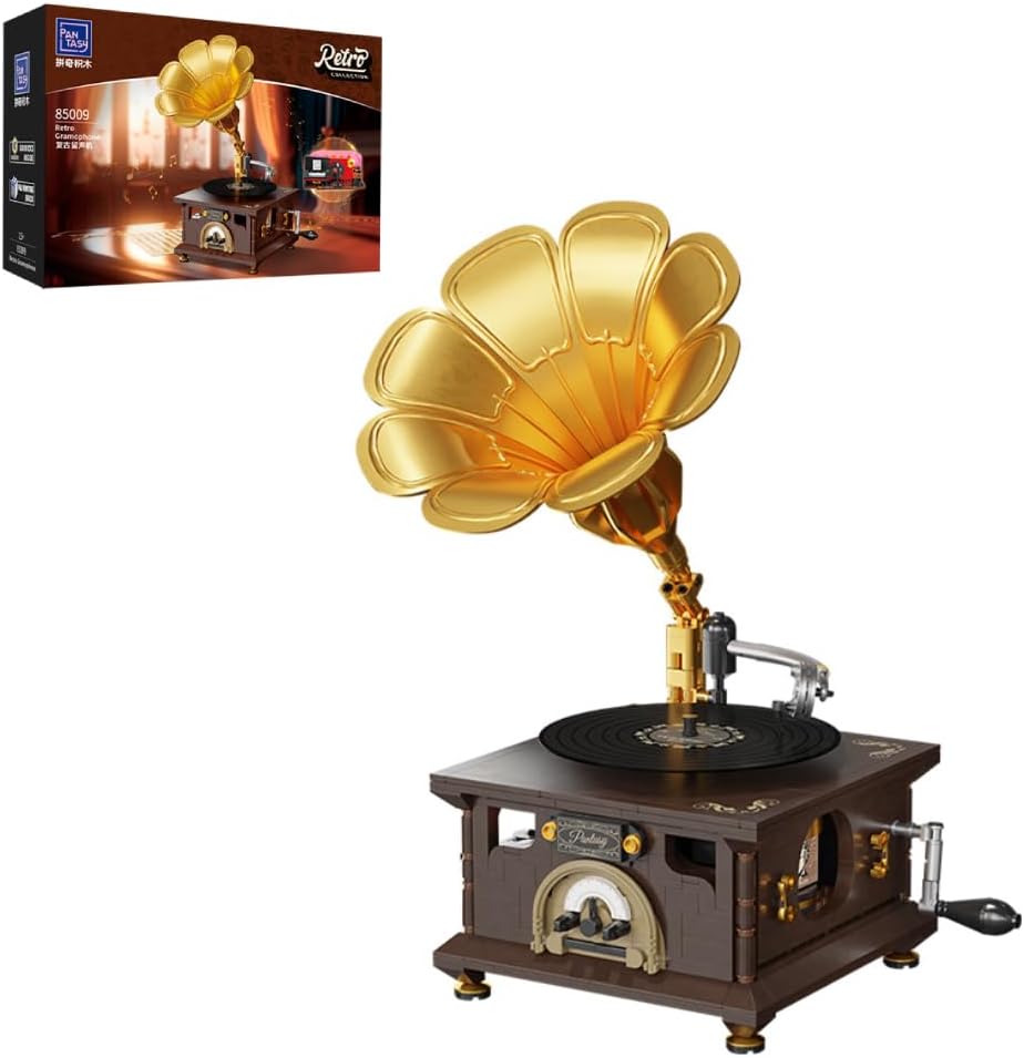 BRICKKK Set, Set, Set PANTASY Retro Phonograph Building Gramophone Music Box Building Kit, Vintage Music Player