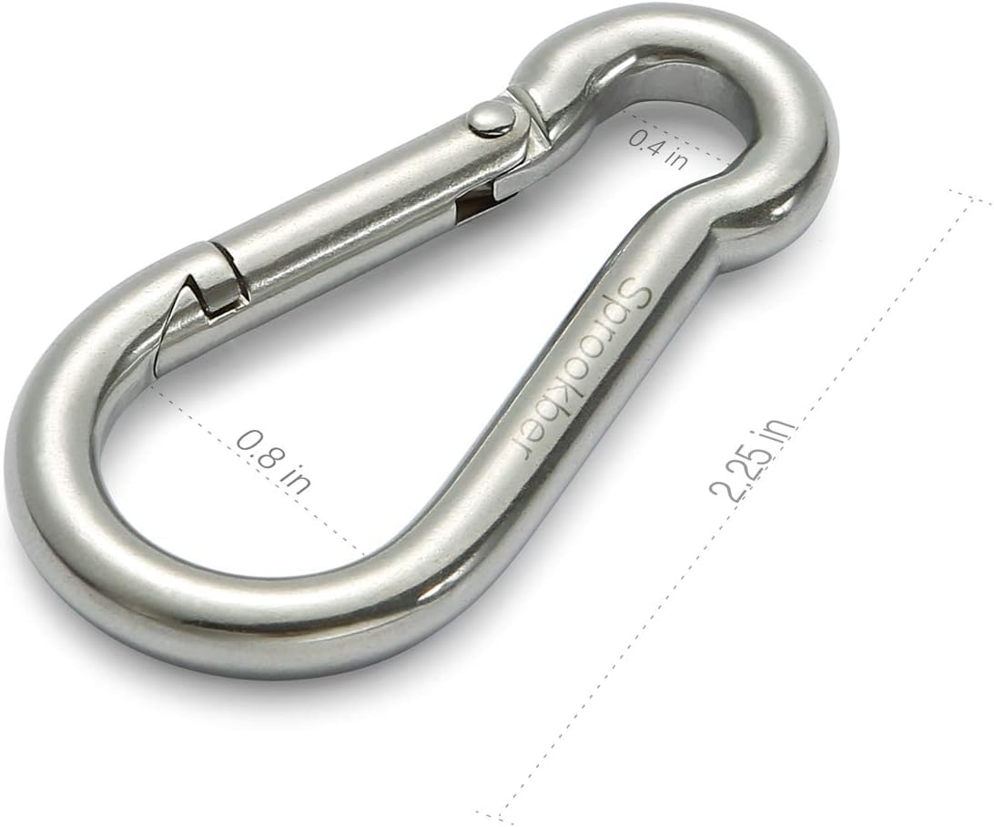sprookber Stainless Steel Spring Snap Hook Carabiner - 304 Stainless Steel Caribeener Clips, Set of 6