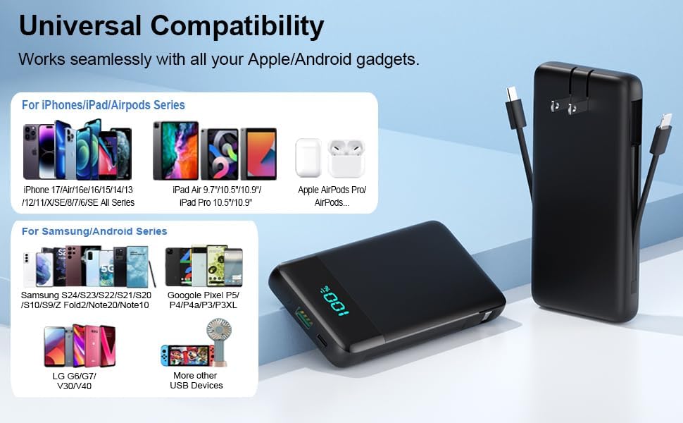 AONIMI iPhone,13800mAh 4 Pack 17/16/15/14,Android,Travel Portable Charger for Slim Power Bank with Built-in Cables & AC