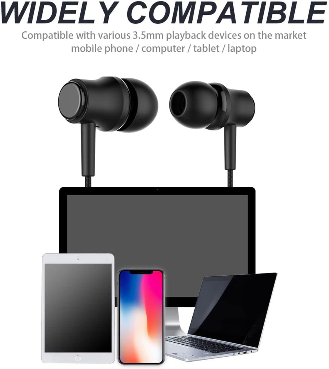 Mezqai 2 Packs- 3.5mm Wired Earbuds with Mic, in Ear Headphones, Wired Jack Headse, Noise Cancelling Headphones, Clear