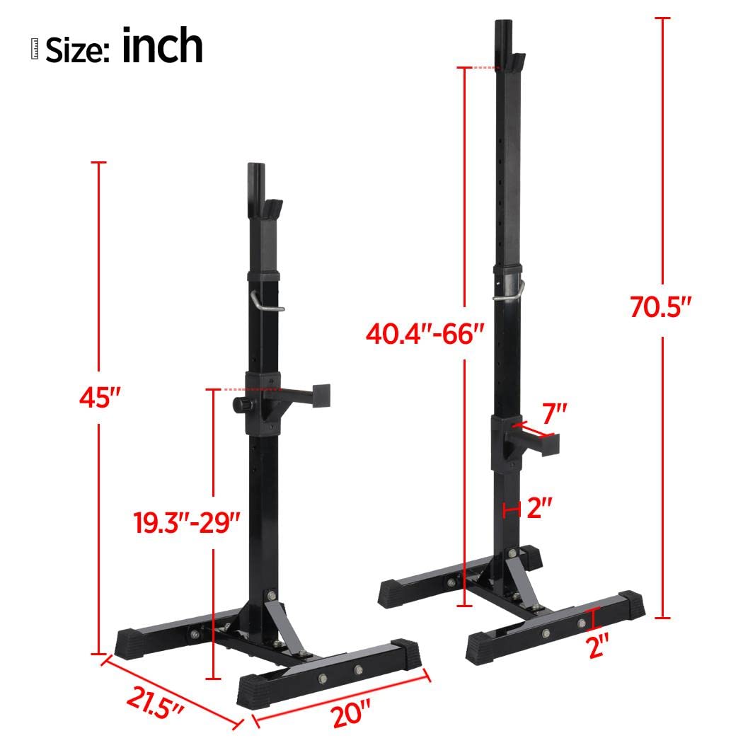 Yaheetech Pair of Adjustable Squat Rack Standard 44-70 Inch Barbell Rack, Solid Steel Squat Stands Bench Press Storage Home Gym Portable Dumbbell Stands