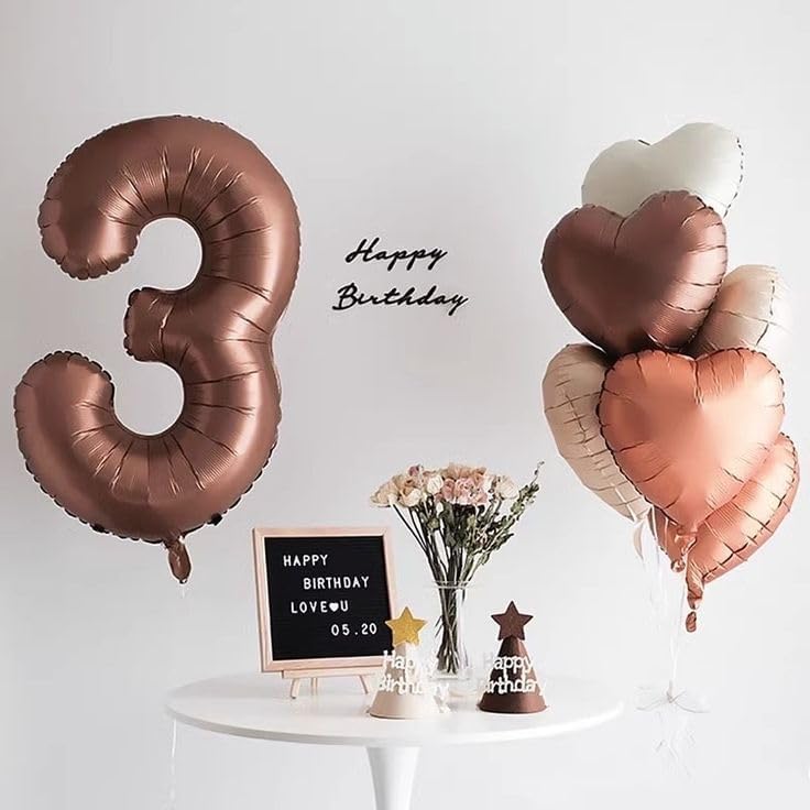 Numbers Balloon - 40 Inch Large Coffee Brown Birthday Decoration for Three Year Old Party