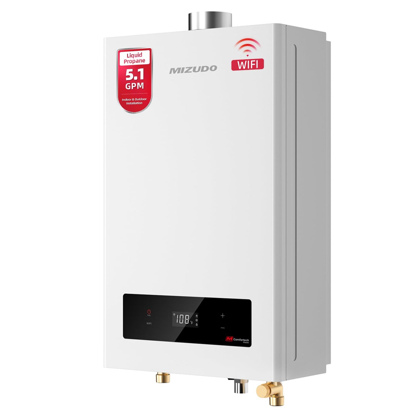 MIZUDO Tankless Water Heater Propane, Indoor or Outdoor Convertible Installation, Max 5.1 GPM 120,000 BTU, WiFi&APP Control CSA Certified for Large Families Whole House, GEN 3