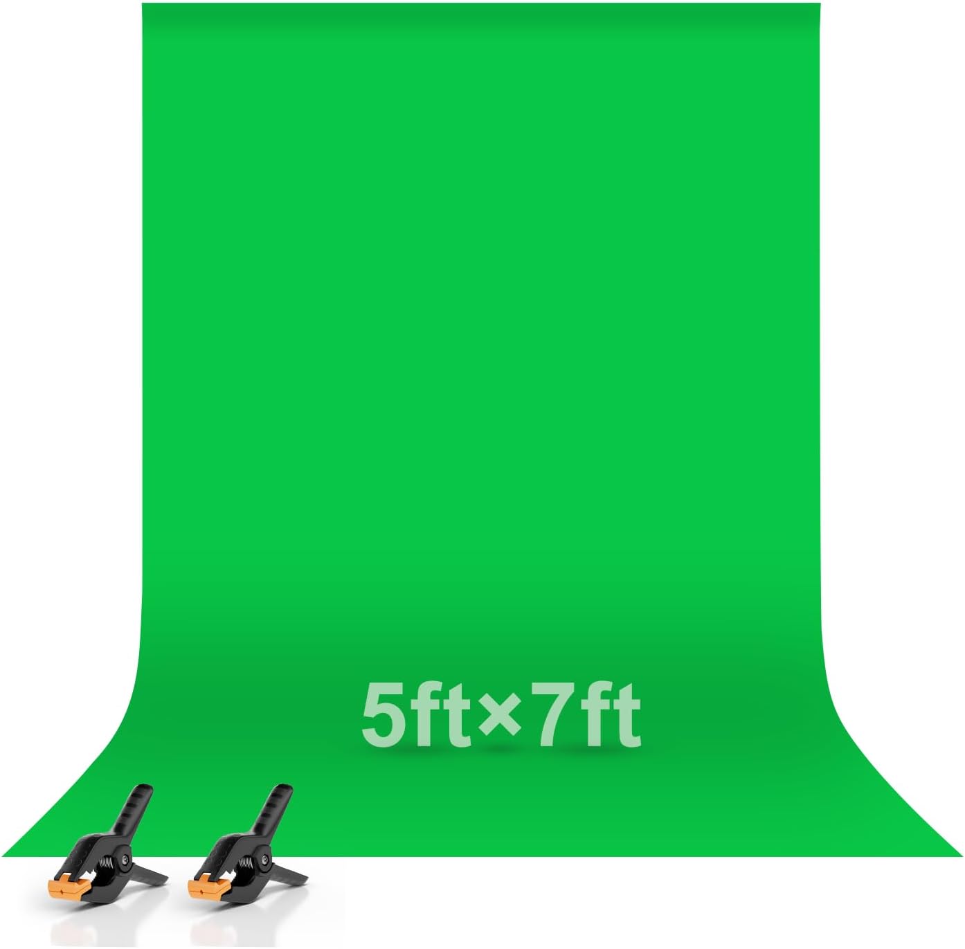 EMART 5x7ft 2 Green Screen Backdrop, Polyester Wrinkle-Resistant Curtain Fabric, Chroma-Key greenscreen Cloth Sheet