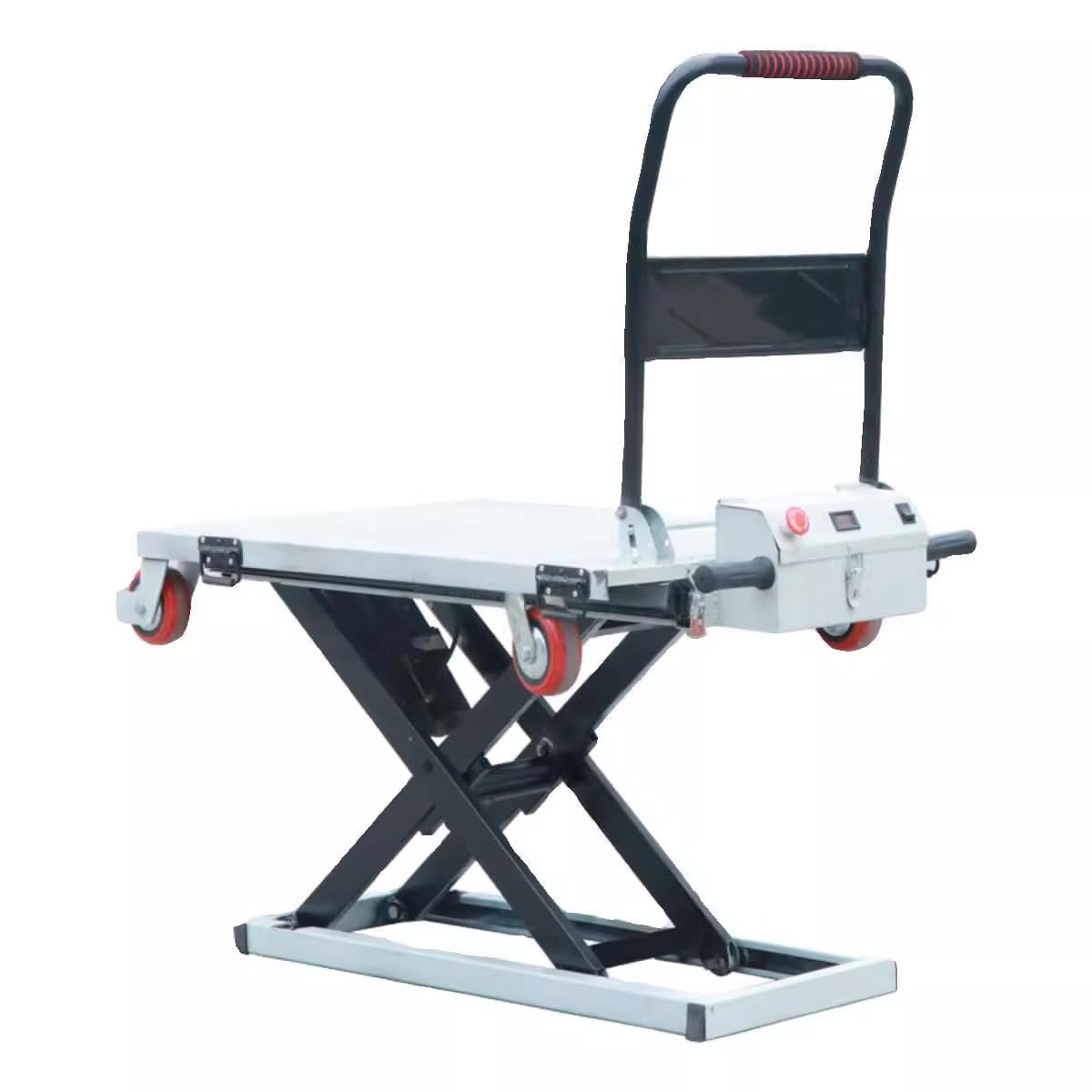 LCKJZYL Electric Hydraulic Lift Table Cart, Durable 660 LB Hydraulic Electric Dolly Lift, 32" Lifting Height, Foldable, with 48V Battery, for Material Handling