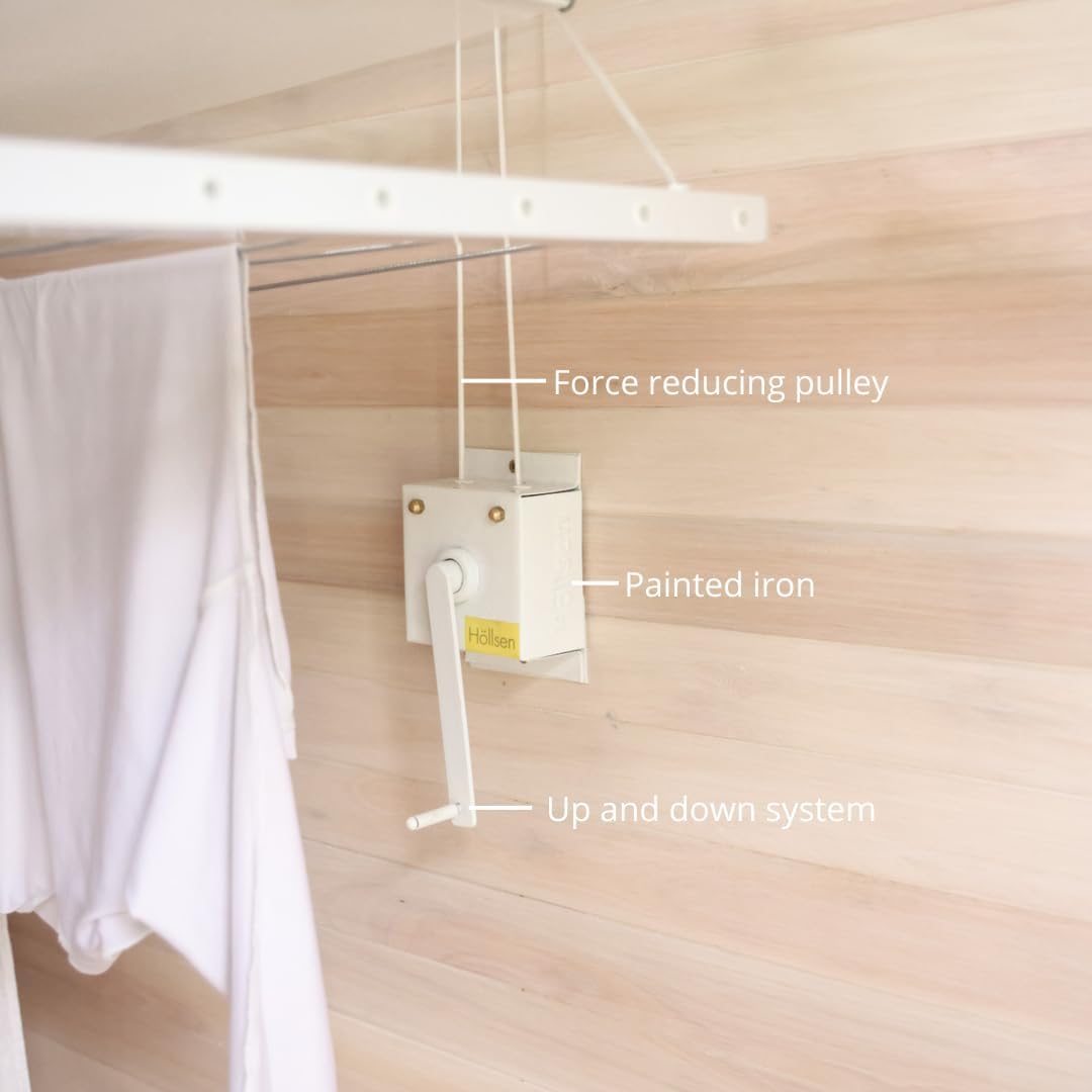 Höllsen XL Ceiling Mounted Drying Rack – Heavy-Duty Pulley Clothesline for Large Loads – Rustproof Aluminum Frame (64" x 23.6")