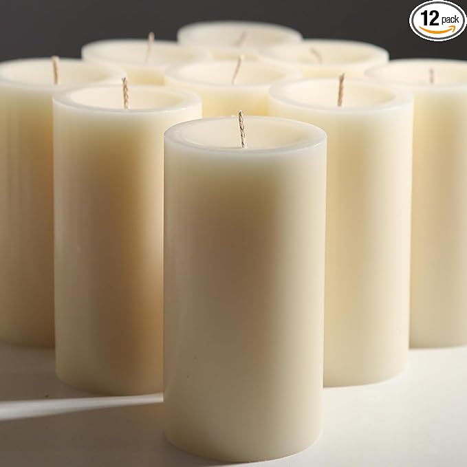 Set of 12 Ivory Pillar Candles - 2.8x6 inch Hand-Poured Large Pillar Candle | 75 Hours Burn Time | Unscented Candles | Dripless and Smokeless | Perfect for Wedding, Parties, Spas, Home Decor