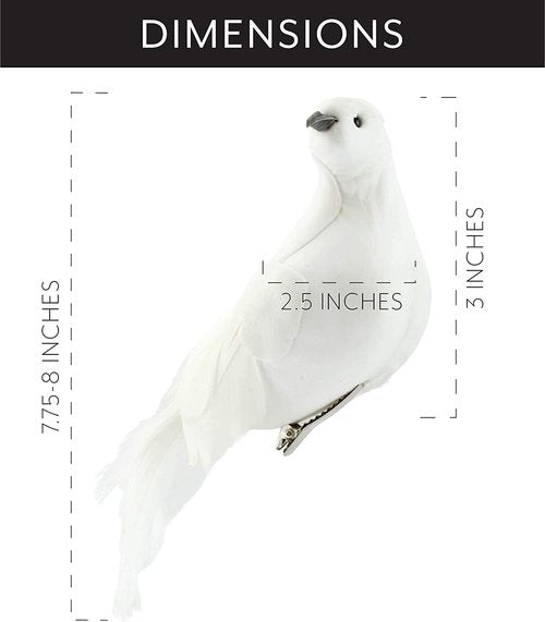 Darware Large White Doves - Set of 3 | 8-Inch Long Artificial Figures for Christmas & Wedding Decor