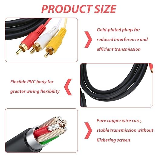 3 1.5M/5ft, 1080P HDMI to RCA AV Cable, HDMI Male to RCA AV Video Audio Cable Connectors Video Audio Adapter