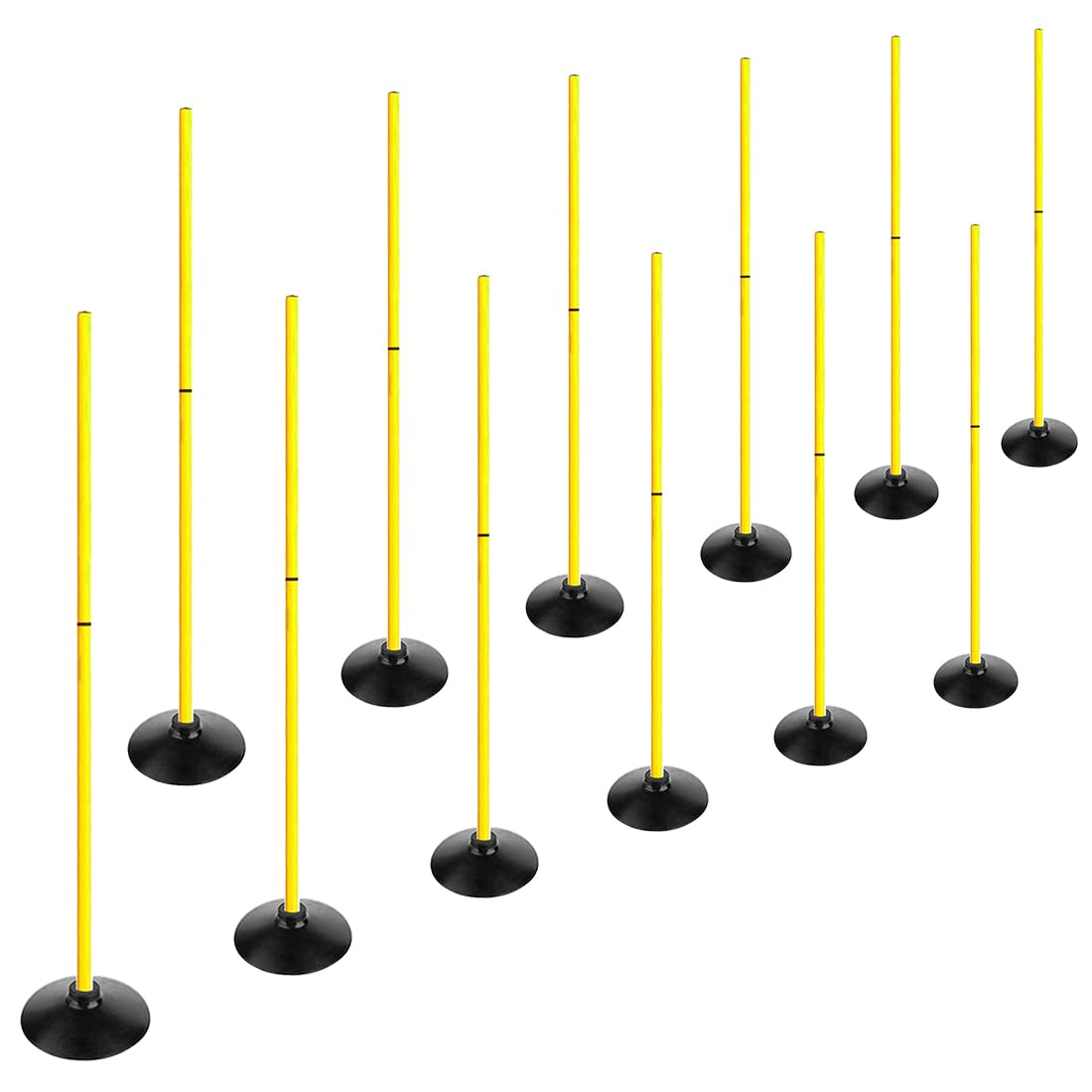 TNZMART 4.9FT Training Agility Poles Set Detachable Soccer Training Sticks Slalom Poles with 10 Disc Cones and Speed Ladder (Pack of 12, Yellow)