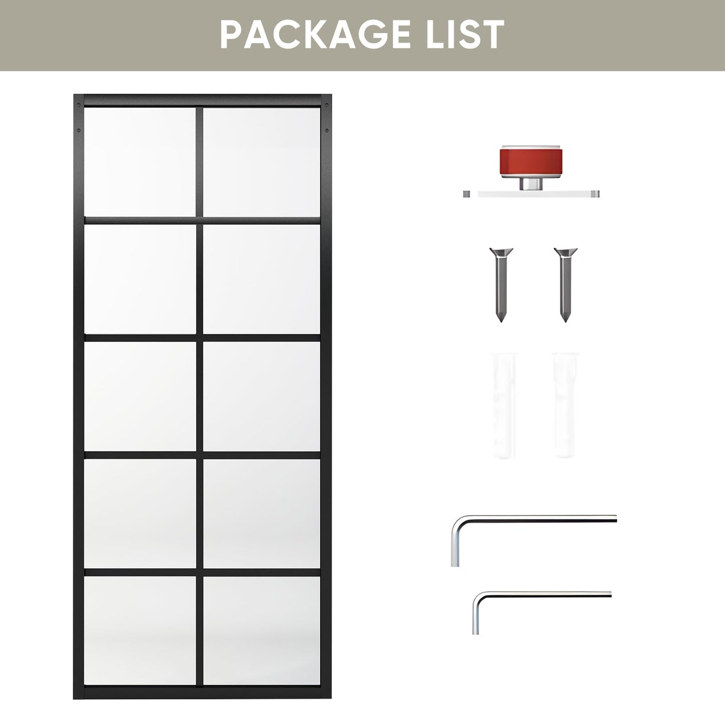 Jubest DIY Glass Sliding Closet Kitchen Door, 36in x 84in Modern French 5-Lite Clear Tempered Glass Aluminum Frame, Easy Assembly