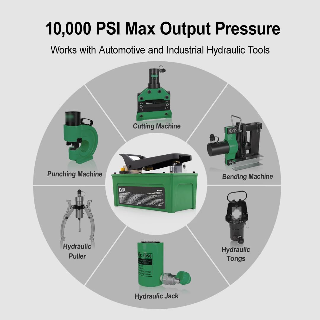 10,000 PSI Air Hydraulic Pump, NPT 3/8" Oil Outlet, NPT 1/4" Inlet, Foot Pedal Hydraulic Pumps with 6.6 ft Hose for for Auto Body Frame Machines, Hydraulic Tools, and Hole Punch