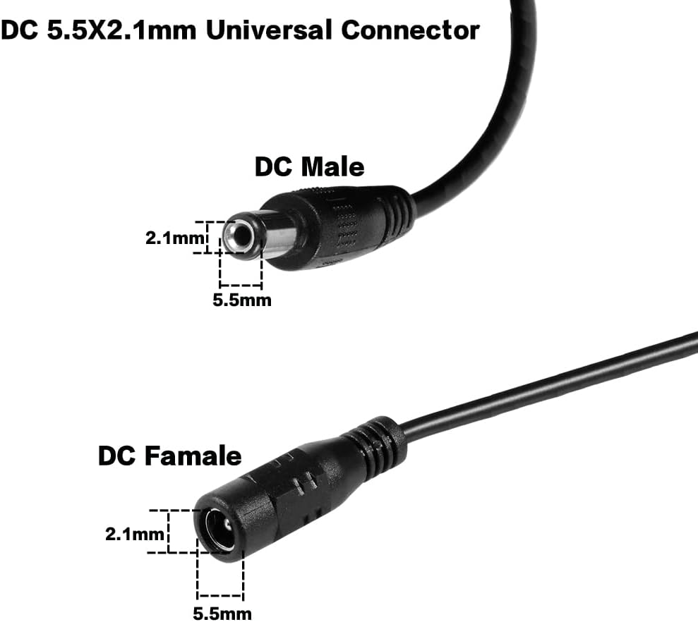 Vanxse 10Meters-33FT 12v 2.1x5.5mm Dc CCTV Power Extension Cable Power Cord for CCTV Security Camera WiFi IP