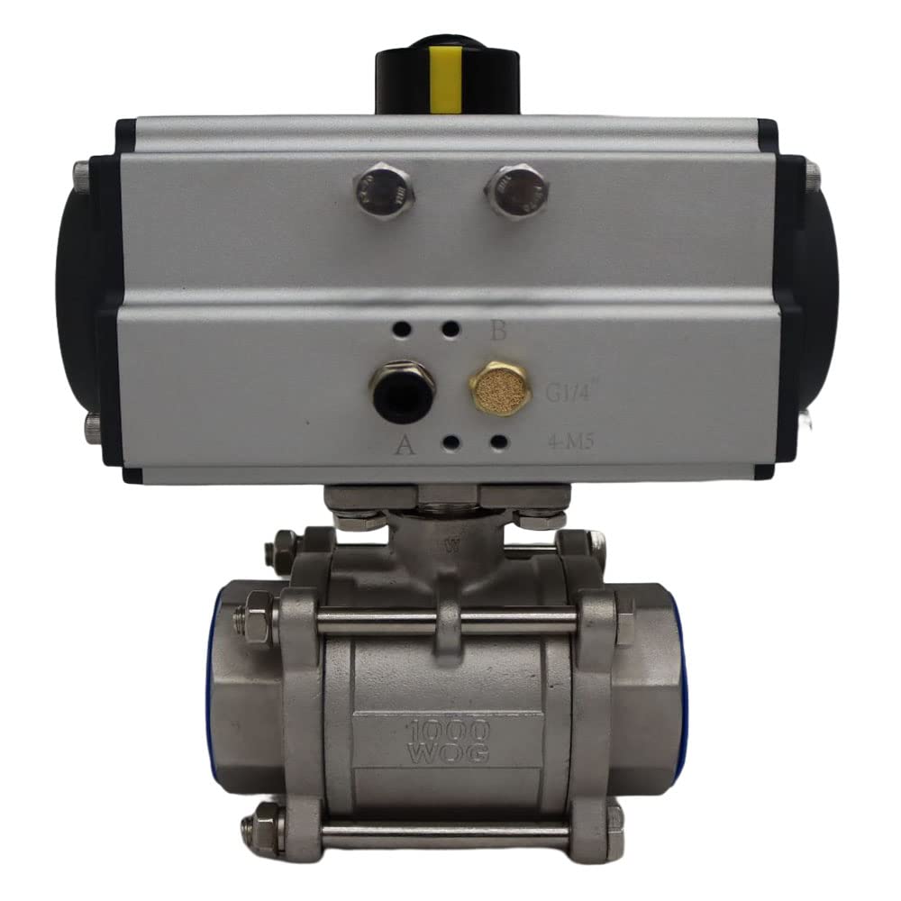 INTSUPERMAI Three-Piece 2inch Pneumatic Actuated Ball Valve Single Acting Globe Threaded 304 Stainless Steel for Automatic Control System