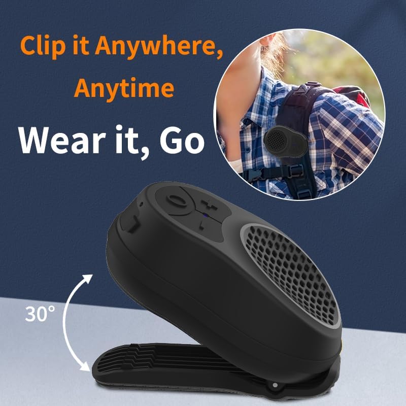 SOFAMIRI IPX5 Wearable Bluetooth Speaker Clip On, Mini Portable Wireless Speaker with Mic, Waterproof, All Day