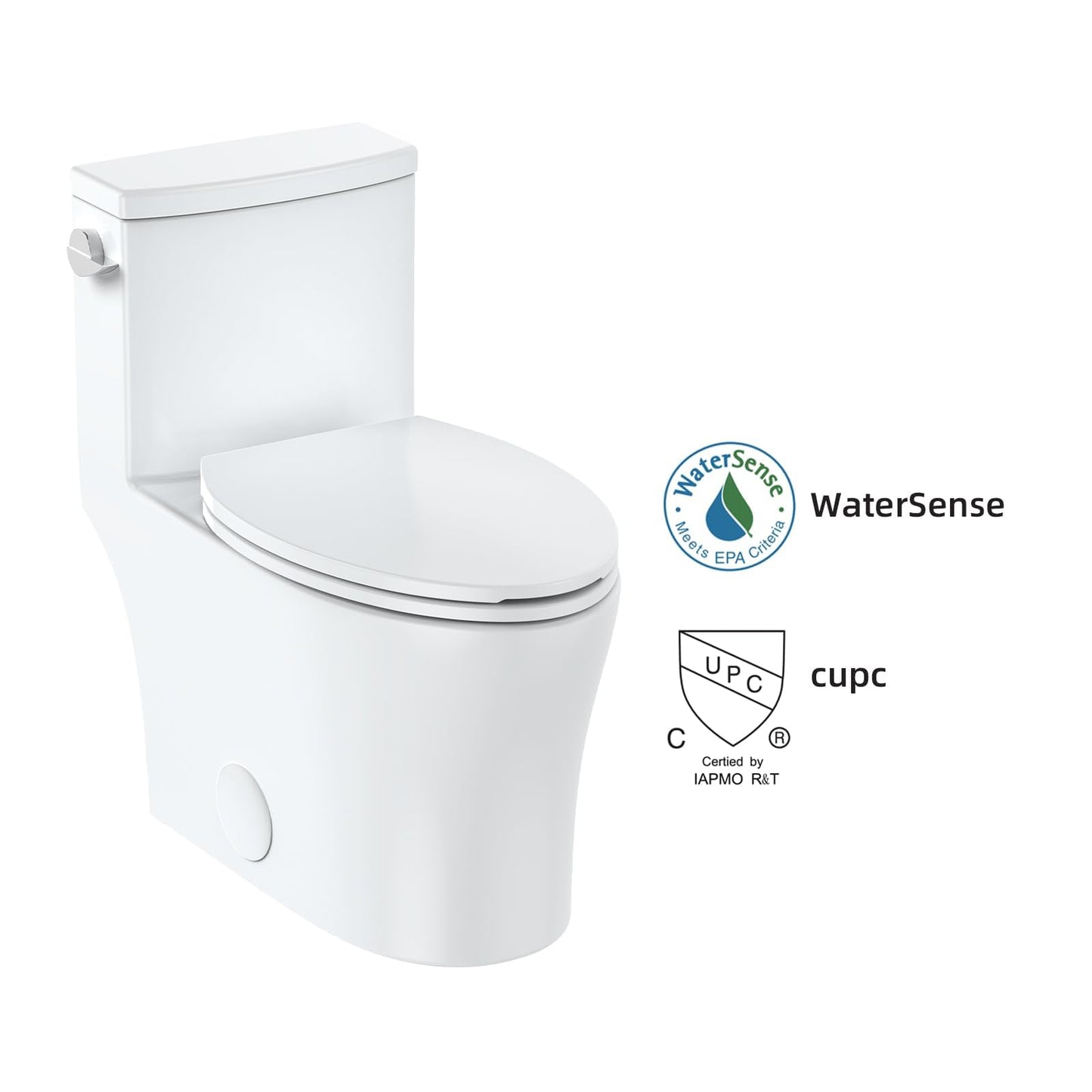 Toilet White One-Piece, Water Efficient Single Flush 3/4.8L, Soft-Close Seat, Side Push Handle, Quick Install, Modern Home Bathroom Toilet, Comfortable Elongated Bowl, Low Consumption, Easy Cleaning