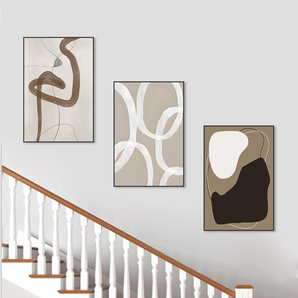 Skiennix Framed Canvas Wall Art Set - Abstract Paint Strokes in Black, White & Grey | 24" x 32" - Modern Bohemian Decor for Living Room, Bedroom & Office