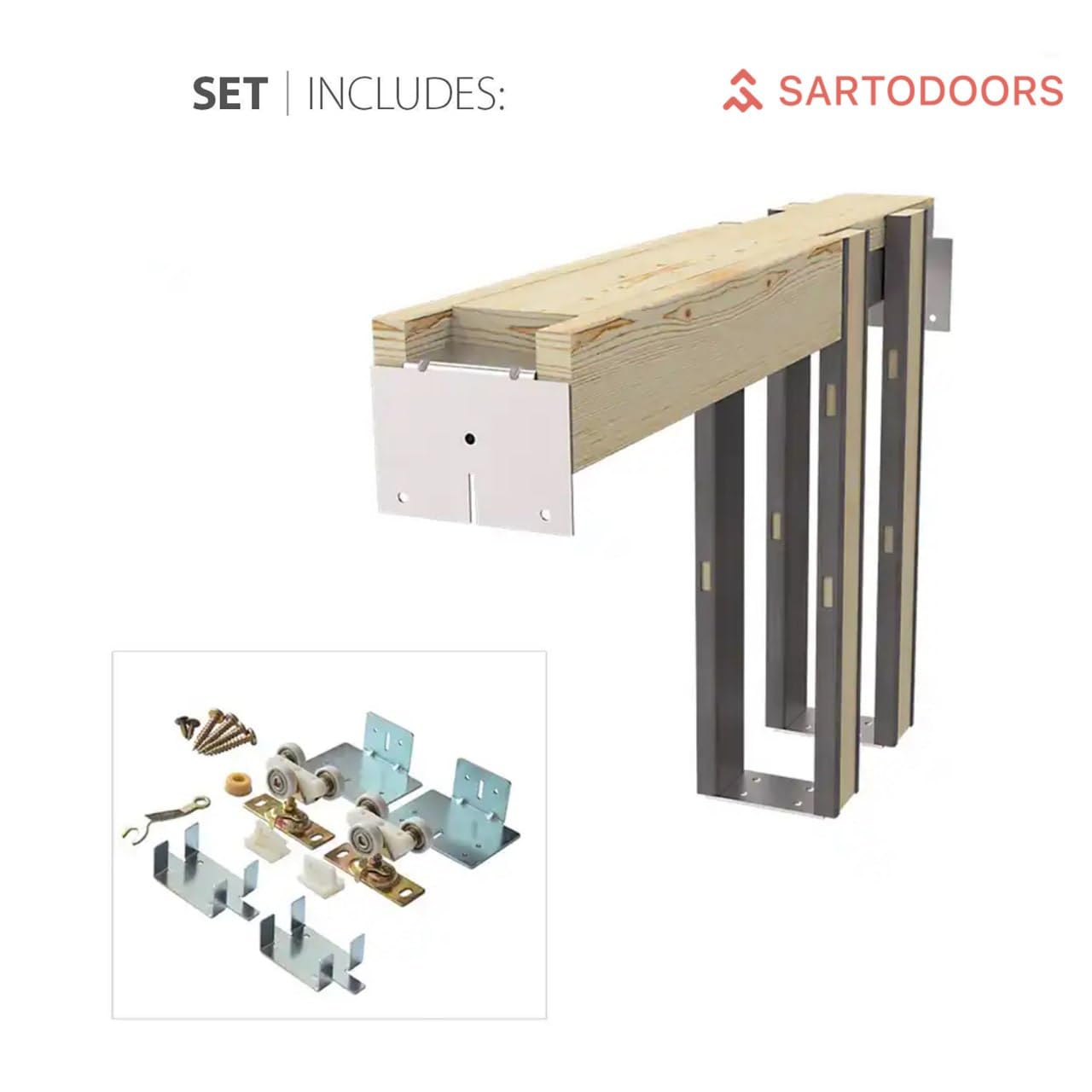 SARTODOORS Planum 0010 | Interior French Single Pocket Door, no Glass, Wooden, 32x80, Gray, Modern Style | Hardware Included