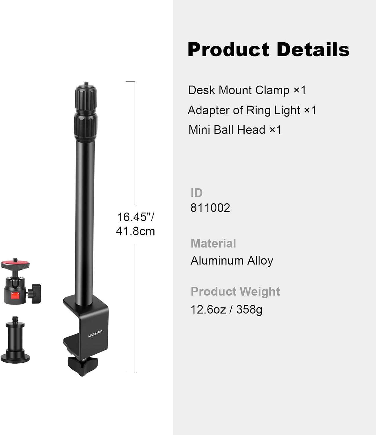 Mechrig 360 1/4" (811002) Camera Desk Mount Table Stand with Ball Head, Table Light Stand with Screw & C Clamp, Webcam