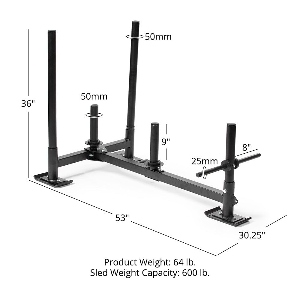 Titan Fitness High-Low Push Pull Drag Sled for Speed Training and Agility, 600 LB Capacity, Use on Grass, Turf, Concrete or Asphalt, Fits Olympic Weight Plates