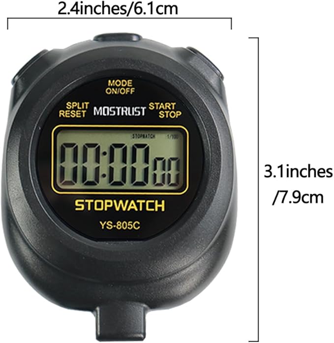 Digital Simple Stopwatch Timer, Single Lap Stopwatch Countdown Timer with On/Off, AAA Battery(Included) Stopwatch for Kids Students Coaches (Yellow)