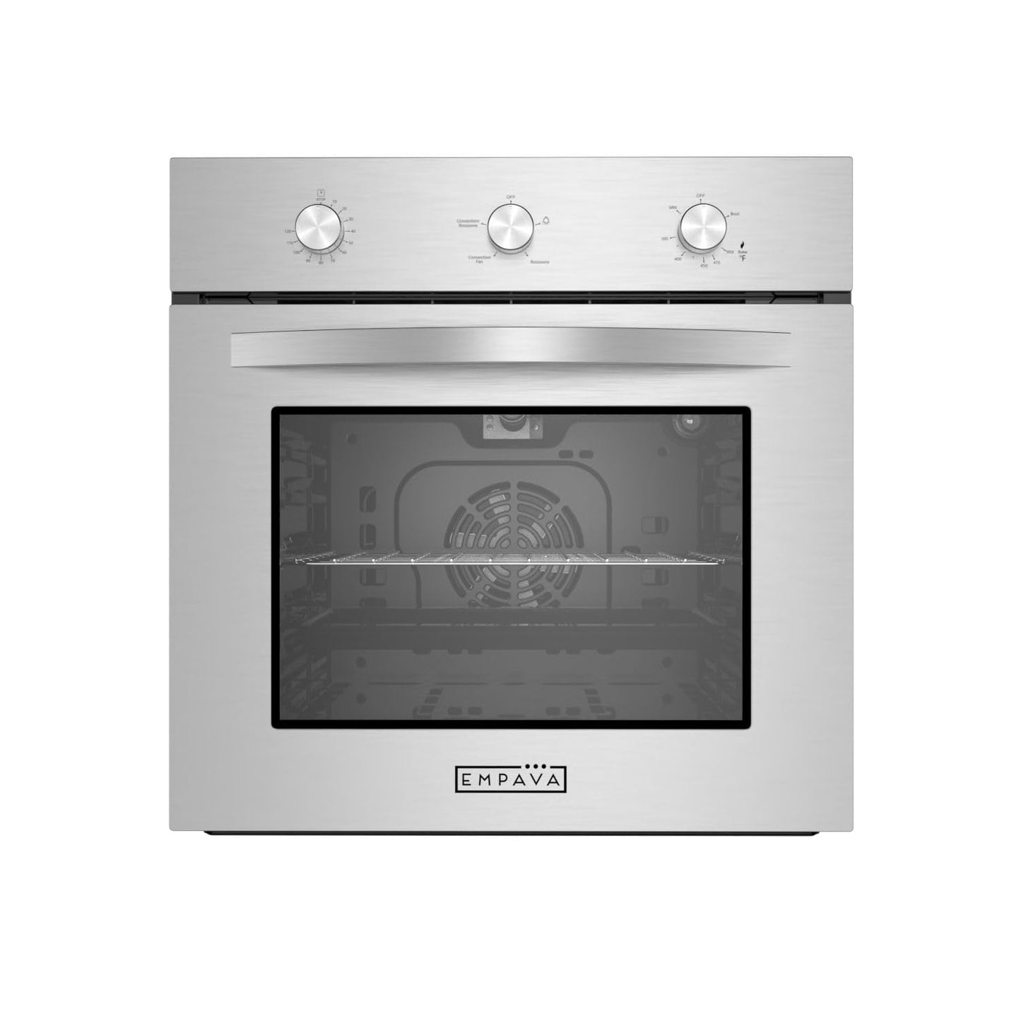 Empava 24 Inch Single Gas Wall Oven for NG - Convection Built-in Oven with 360° Rotisserie, 2.3 Cu. Ft. Capacity, 18-Gauge Stainless Steel, and Mechanical Timer