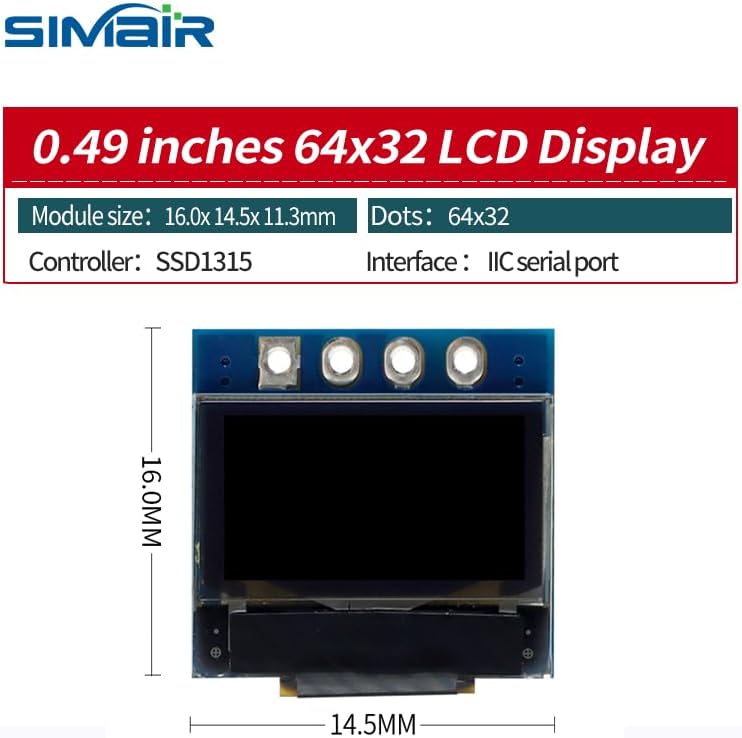 Generic 0.49 Inch 64 32 OLED LCD Module x Point Matrix Monochrome Display Solder Pin IIC Cable