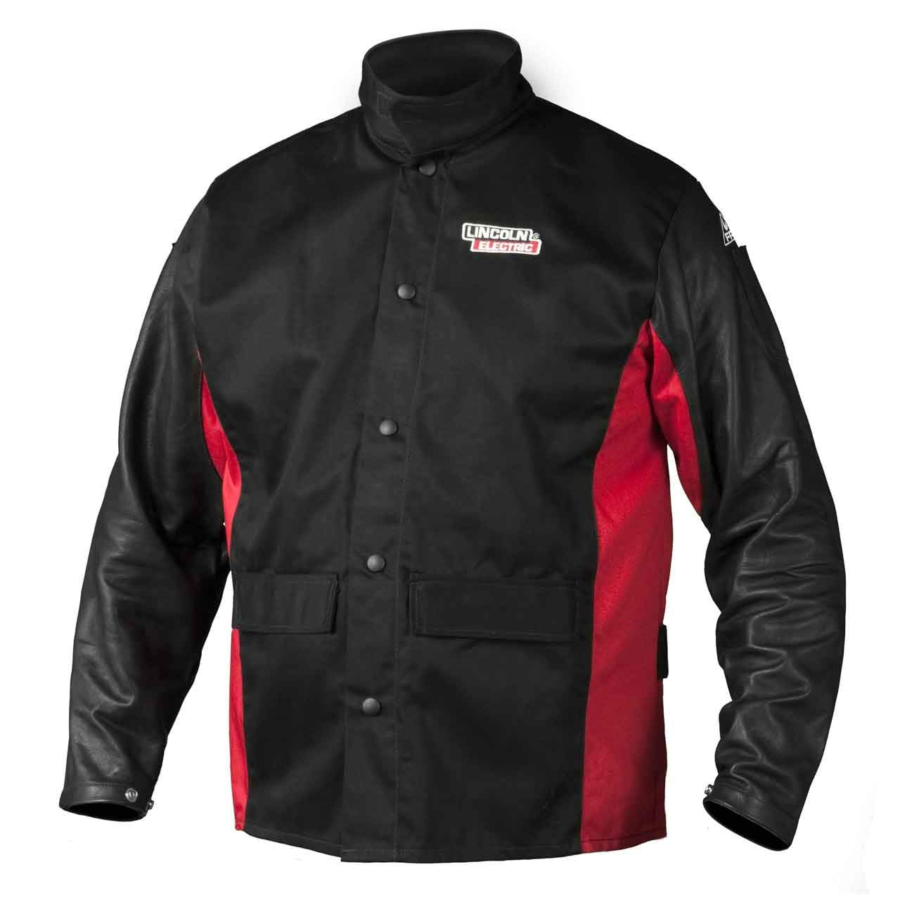 Lincoln Electric Grain Leather Sleeved Welding Jacket | Premium Flame Resistant Cotton Body | Black & Red | Large | K2987-L