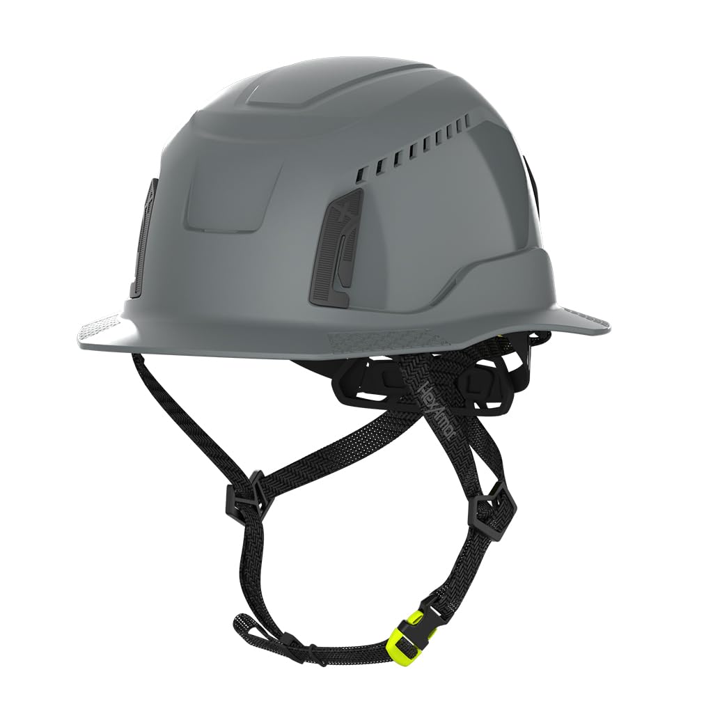 HexArmor |MIPS Safety System Fill-Brim Vented, 4-pt Chin Strap Hard Hat | Ceros XT400 Type 2 Class C Safety Helmet | Grey