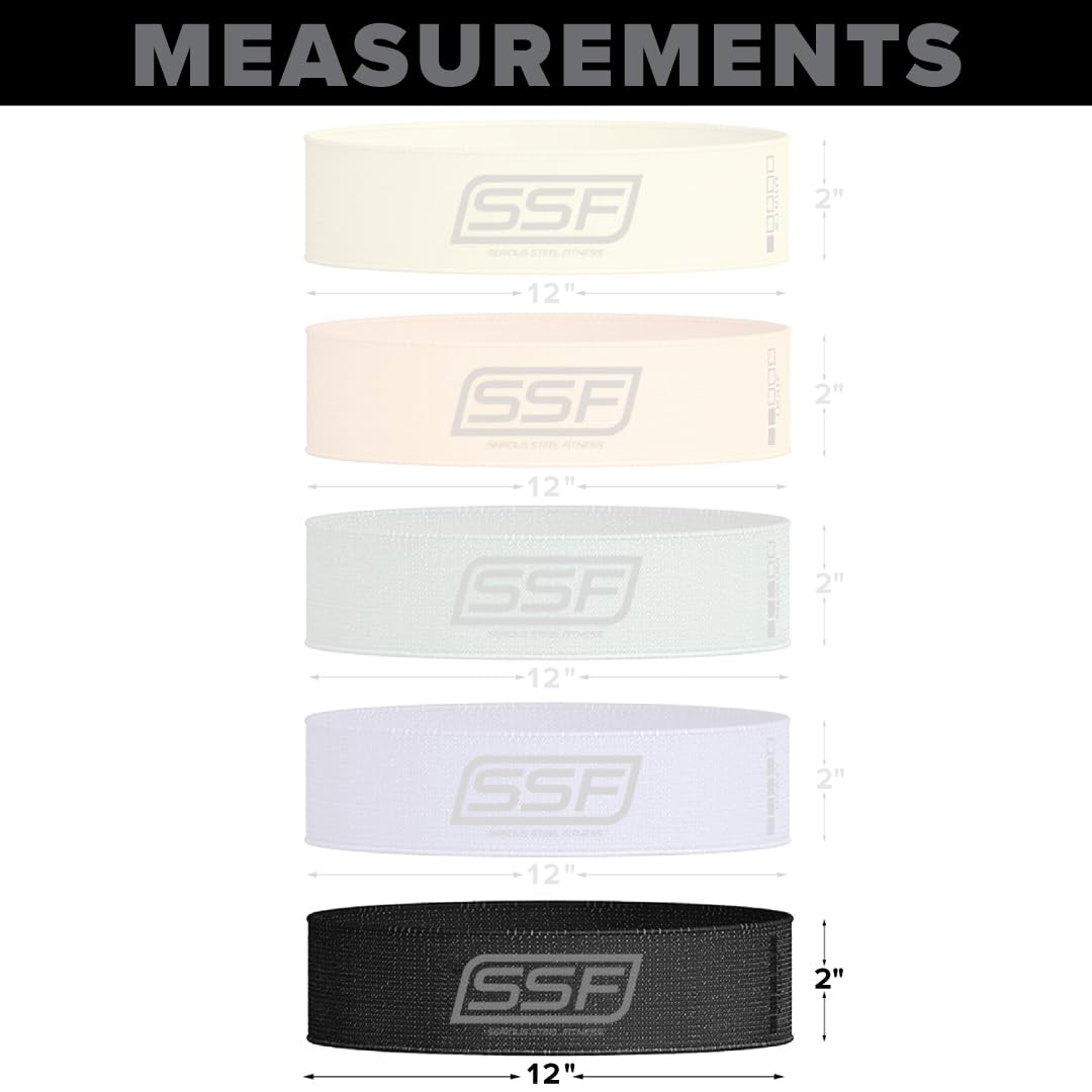 Serious Steel Fitness Fabric Mini Loop Non-Slip Resistance Band Set, Warm-Up, Physical Therapy, Glute Training, Speed and Agility Exercise Bands (Level 5 - X-Heavy (Black))