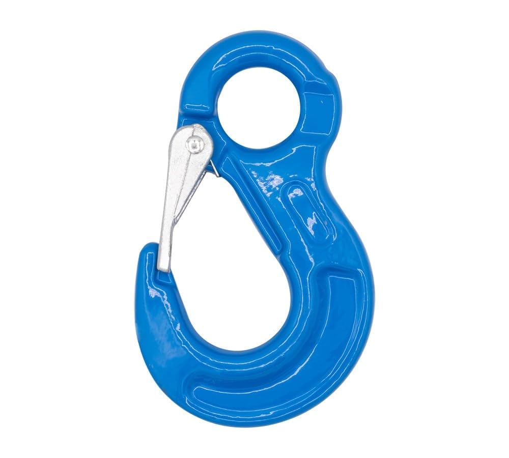 Mytee Products 2 Pack 3/8" G100 Eye Sling Hook with Safety Latch for Lifting & Rigging | 8,800 LBS WLL 35,200 LBS Break Strength | Fits G100 1/2" Chains Wire Ropes Slings Blue Alloy Steel ASME B30.29