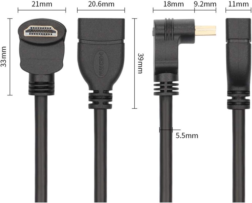 Bluwee 90-Degree (0.5FT) HDMI Extension Cable High Speed Angle Male to Female Wire Cord Extender - Gold Plated Plugs