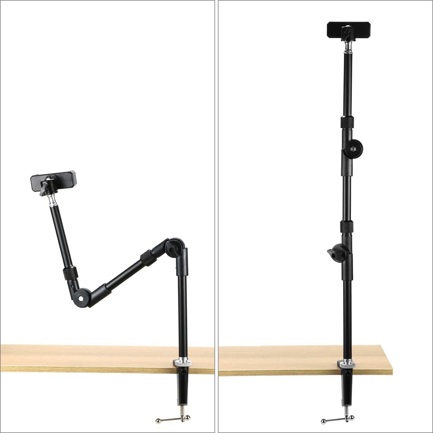 QWORK 25" 5/8" Webcam Stand Camera Mount with Phone Holder, Gooseneck Camera Stand Desk Clamp & Screw for Action