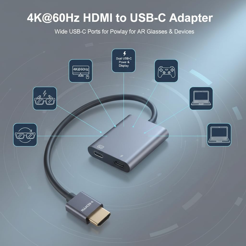 Yoidesu 4K 60Hz 100W USB C to HDMI Adapter Bidirectional with PD Charging, USB C Adapter Aluminum Plug and Play for AR