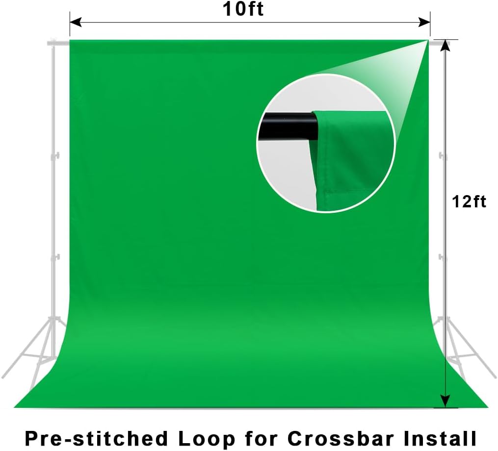 LCUIRC 10X12ft Green Screen Backdrop for Photography, Chromakey Polyester Collapsible Greenscreen Background