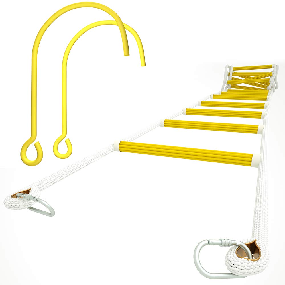 ISOP Fire Ladder 2 Story Window 13ft (4m) with Window Hooks and Emergency Escape Bag for Pets up to 100 Pounds - Rope 50ft Included