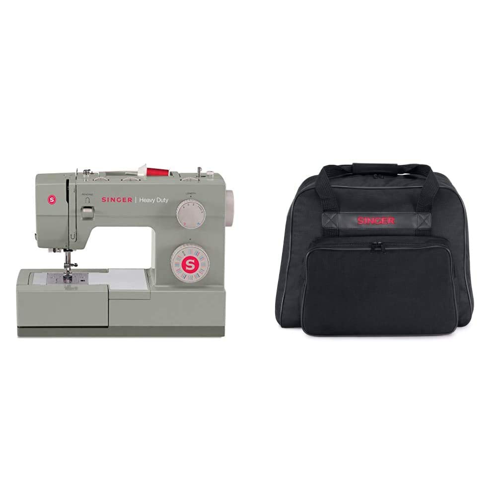 SINGER | Heavy Duty 4452 Sewing Machine, Gray + SINGER Machine Carrying Case, Black