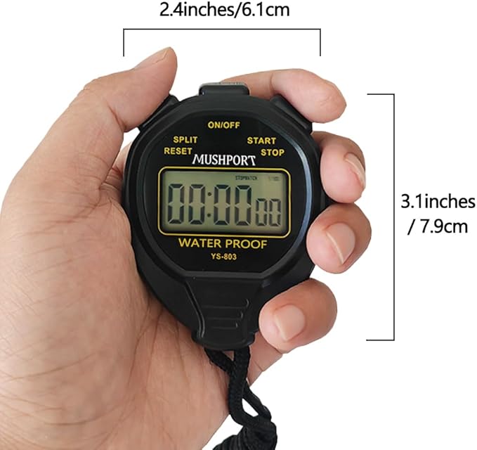 Waterproof Stopwatch Timer Only Stopwatch Mode, ON/Off Silent Simple Operation, Without Clock Date Countdown, Digital Swimming Stop Watch for Sports, Black