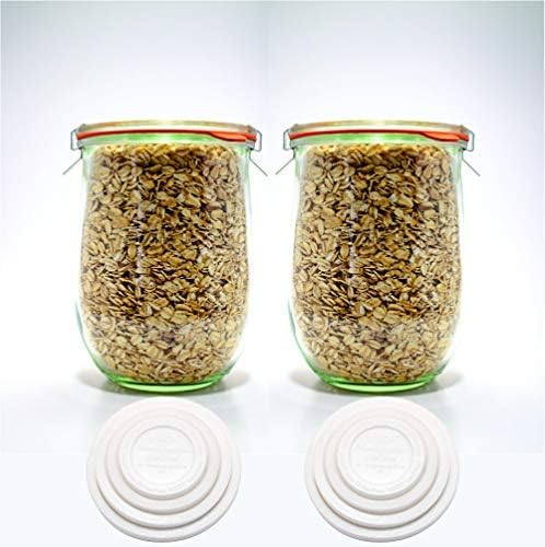 Weck Tulip Jars 1 Liter - Large Glass Sourdough Starter Jars with Wide Mouth & Fresh Covers | 2 Pack