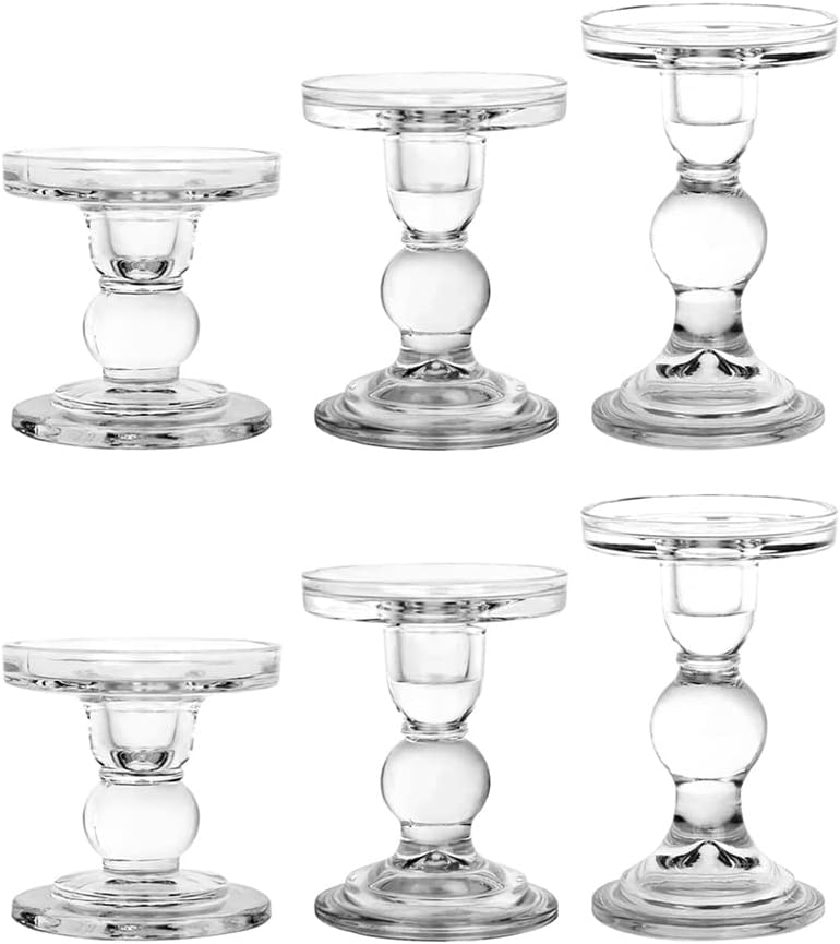 Skiennix 6-Piece Glass Candlestick Set - Elegant Crystal Holders for Weddings & Christmas | Clear