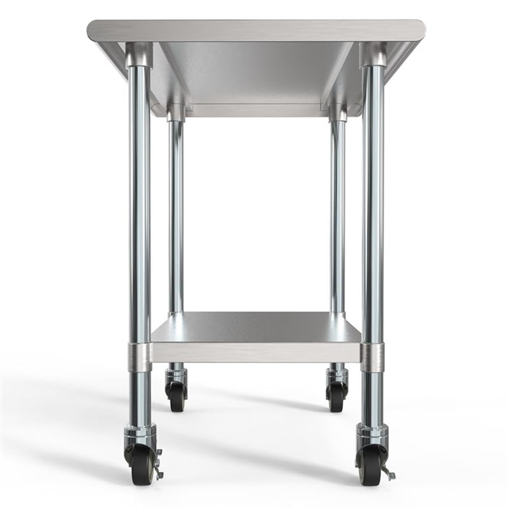 KoolMore Commercial 24x30'' Stainless Steel Work Table with Wheels for Restaurant or Home Use, Under Storage Shelf Food, Tools, Equipment, & Hardware, Heavy Duty Metal Workspace (CT2430-18C), Silver