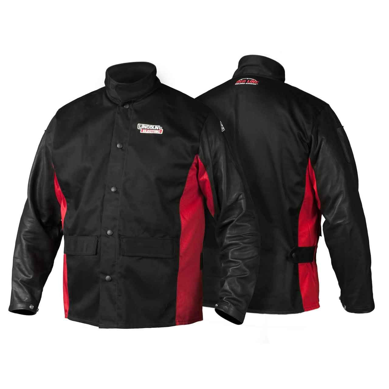 Lincoln Electric Grain Leather Sleeved Welding Jacket | Premium Flame Resistant Cotton Body | Black & Red | Large | K2987-L