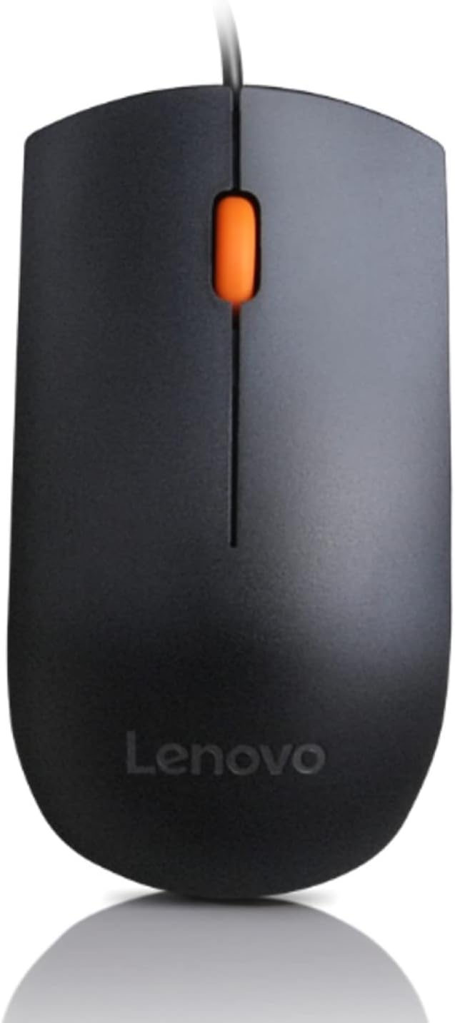 Lenovo 300 1600 3-Button USB Wired Computer Mouse - Full Size Optical Ambidextrous Mouse with DPI, Reliable USB-A Wired