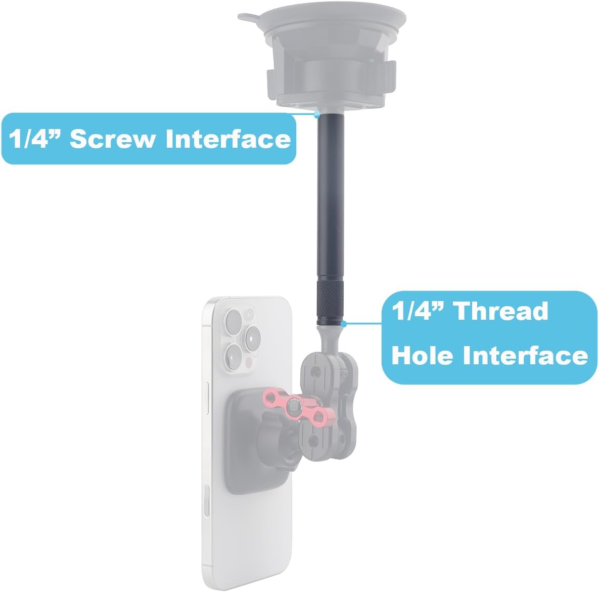 Rigdance 1/4" 4.7" (12cm) 1/4"-20 Thread Extension Mount Heavy-Duty Aluminum Tube | Male & Female Screws | CNC-Machined